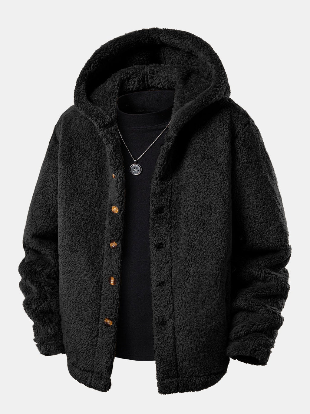Men's Hooded Teddy Fleece Jacket – Soft Plush Button-Up Winter Outerwear with Relaxed Fit and Cosy Hood