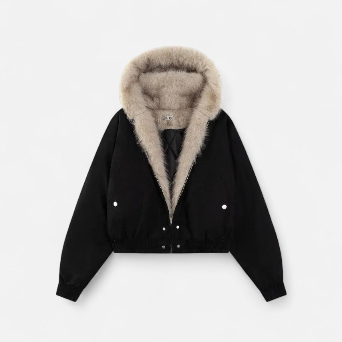 Women's Cropped Hooded Winter Bomber Jacket with Plush Fur Trim – Oversized Relaxed Fit Warm Casual Outerwear for Autumn and Winter