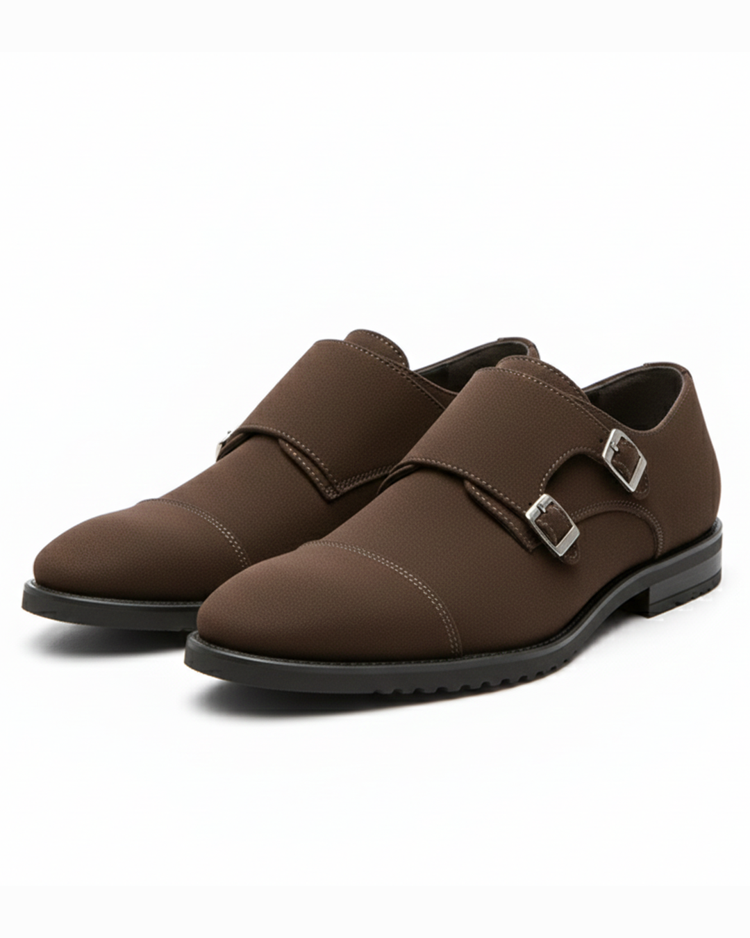 Suede Monk Strap Shoes with Double Buckle Strap