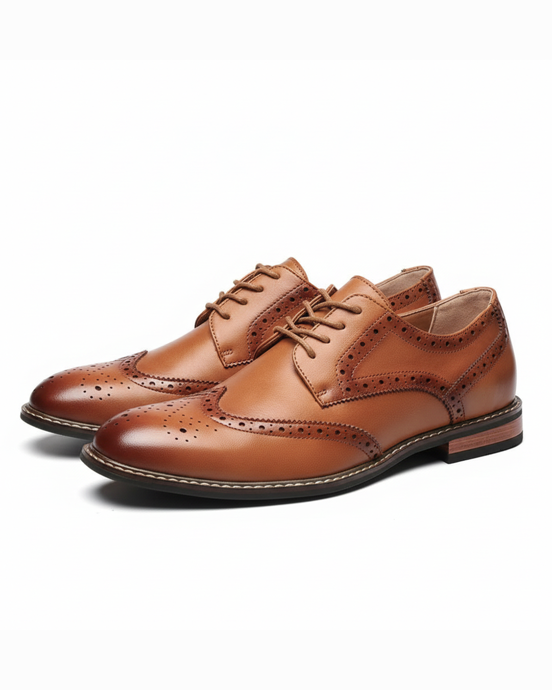 Polished Leather Oxford Shoes with Brogue Detailing