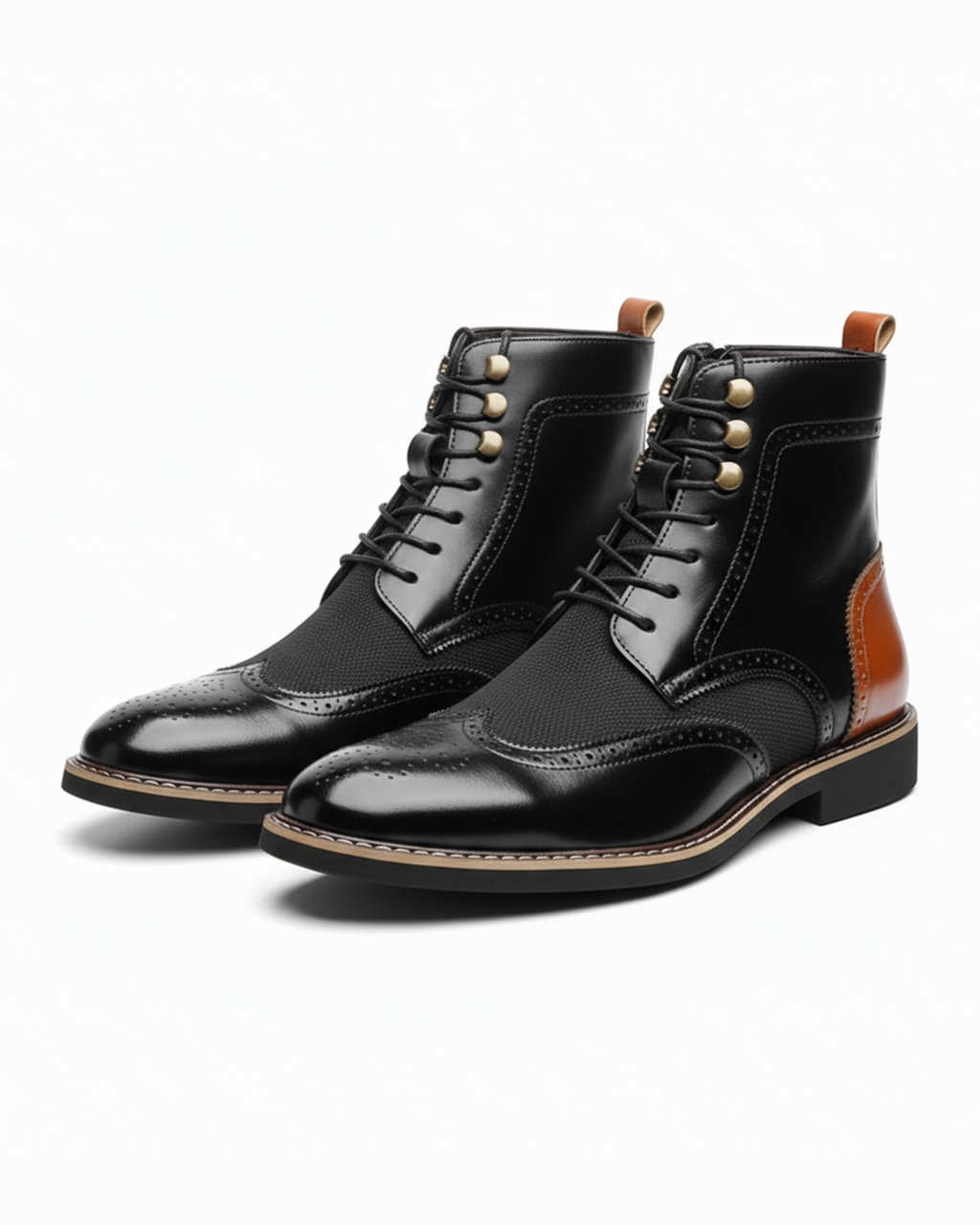 Leather Brogue Boots with Wingtip Brogue Detail