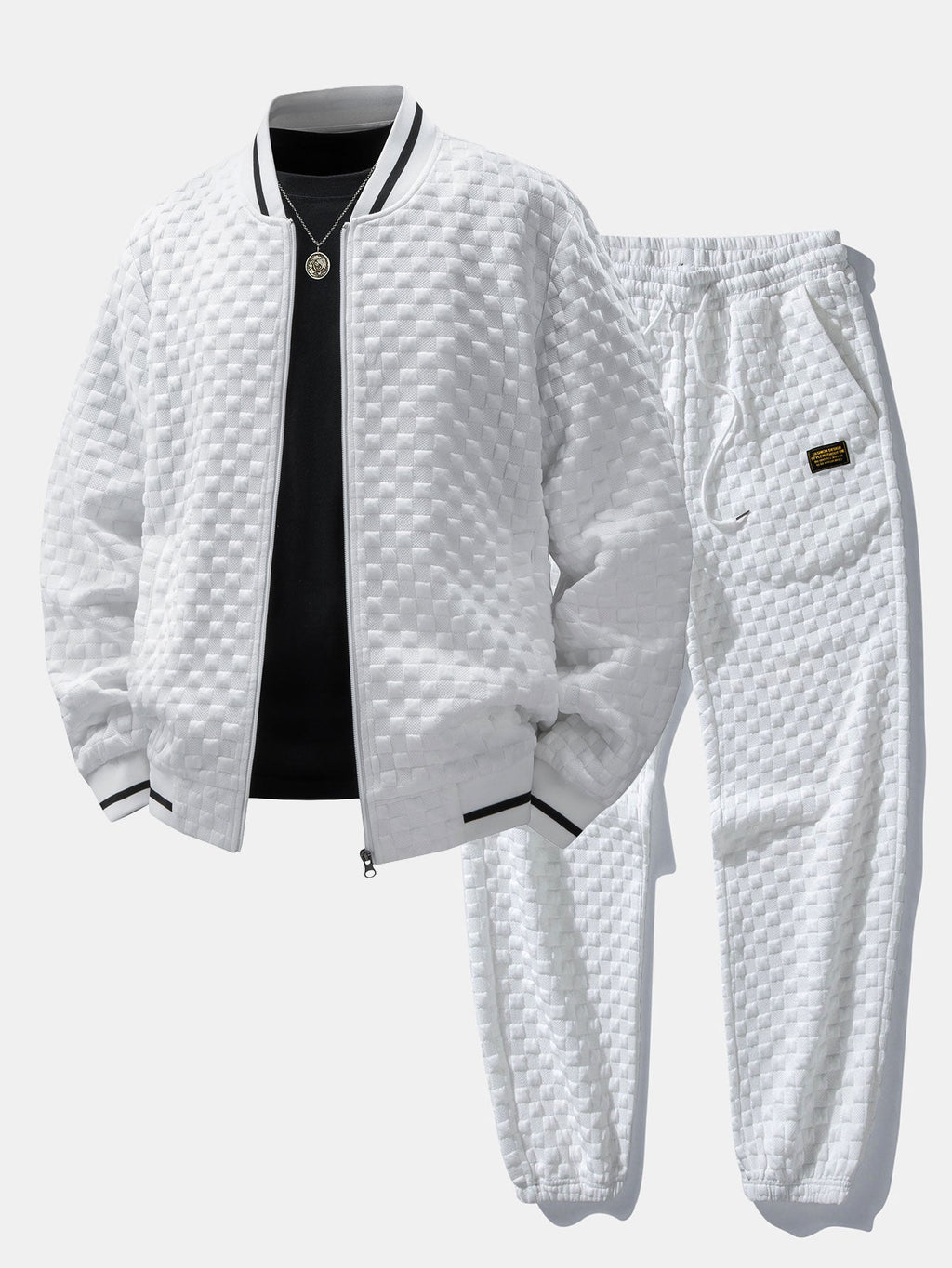 Men's Textured Jacquard Bomber Jacket and Jogger Set – Zip-Up Two-Piece Tracksuit for Casual Streetwear and Everyday Wear