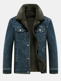 Men's Borg-Lined Denim Jacket – Vintage Washed Button-Up Winter Outerwear with Sherpa Collar and Utility Pockets