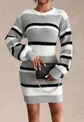 Women's Fitted Ribbed Knit Mini Sweater Dress – Long Sleeve Crew Neck Bodycon Sweater Dress for Autumn and Winter