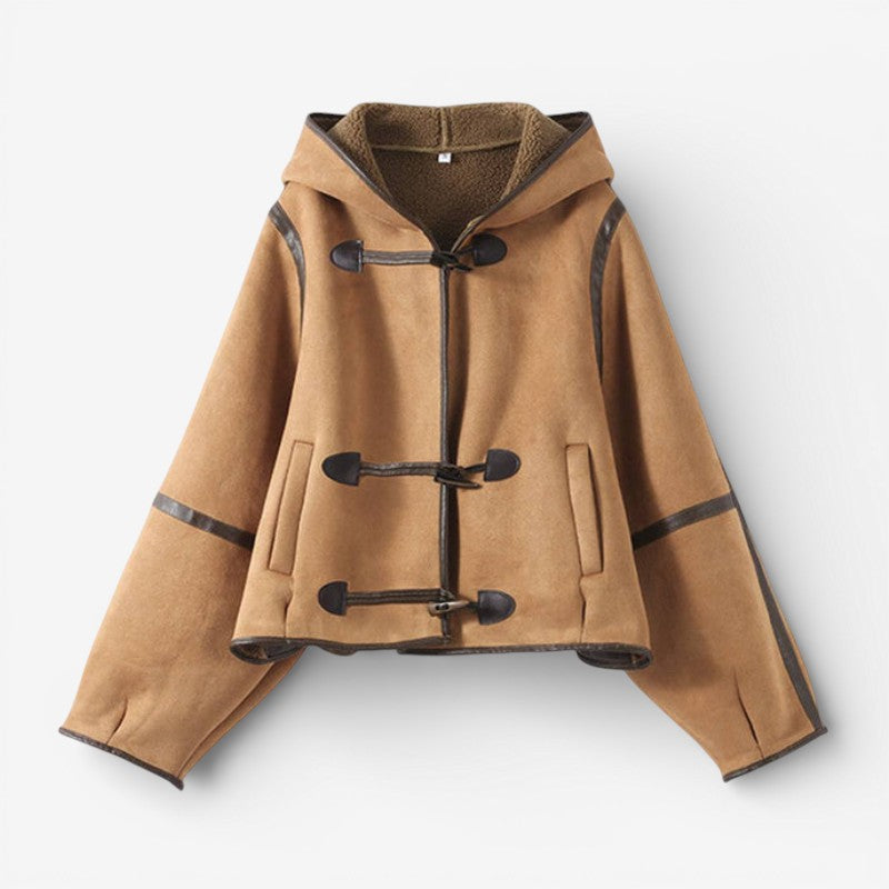 Women’s Suede-Look Teddy-Lined Hooded Jacket with Toggle Fastenings – Cosy Relaxed Winter Outerwear for Casual Everyday Wear