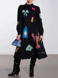 Lobster Graffiti Scallop Trim Midi-Length Dress