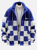 Men's Printed Teddy Fleece Jacket with High Collar – Soft Relaxed Fit Zip-Up Outerwear for Autumn and Winter