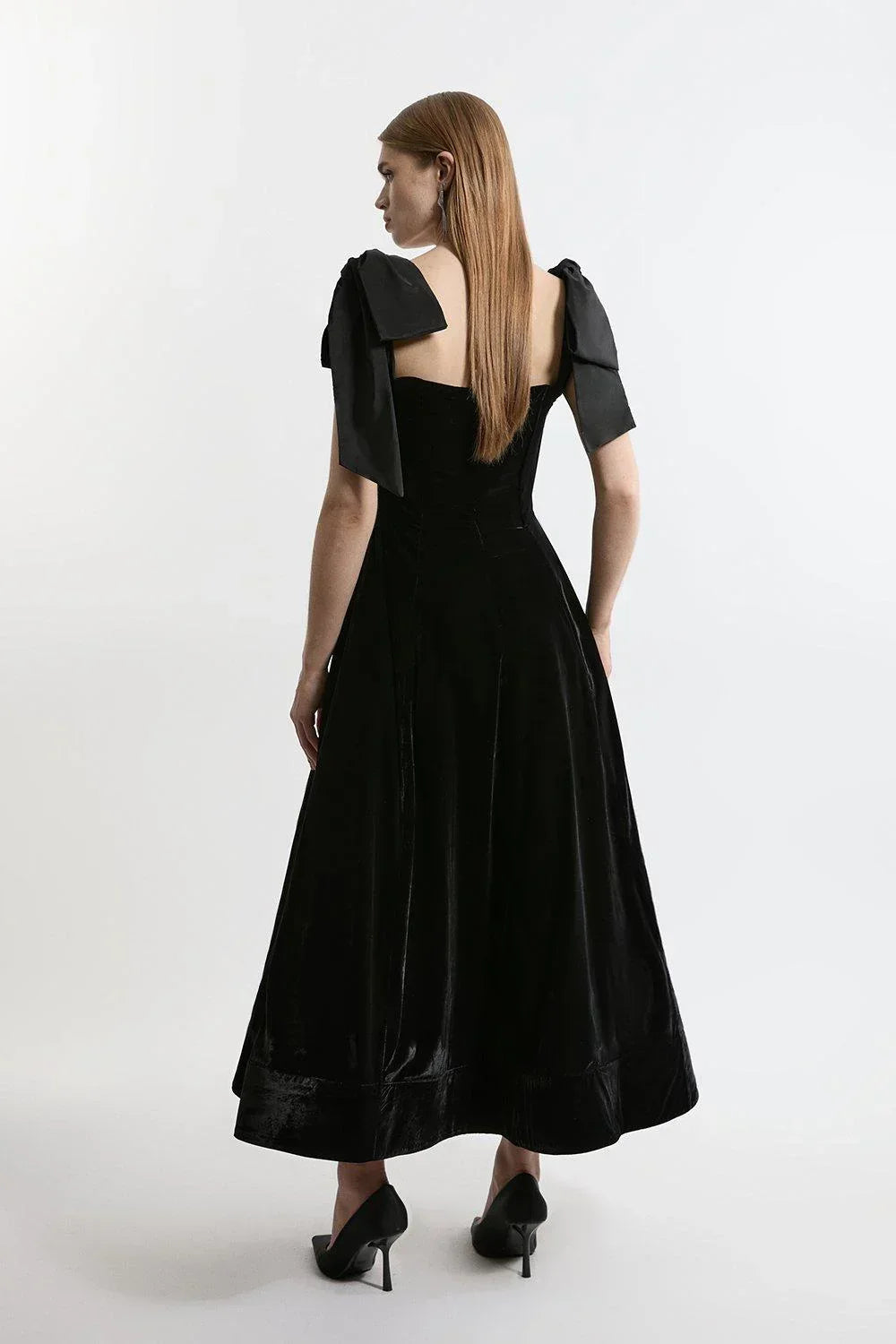 Velvet Strapless Bow Midi-Length Dress