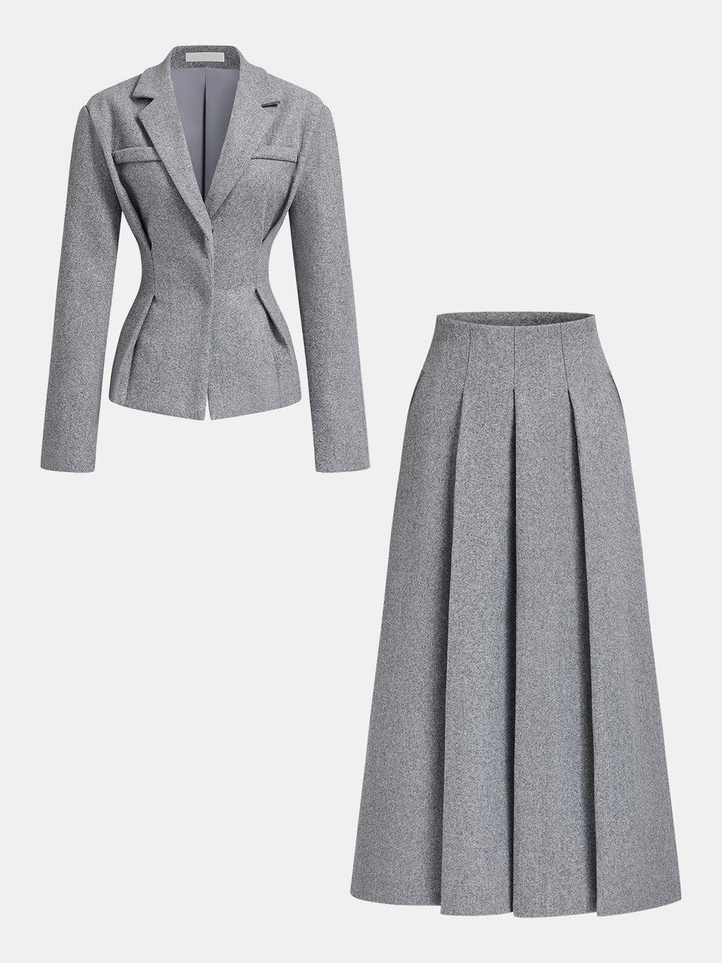 Women’s Tailored Tweed Blazer and Pleated Midi Skirt Two-Piece Set – Elegant Fitted Office Outfit for Autumn and Winter