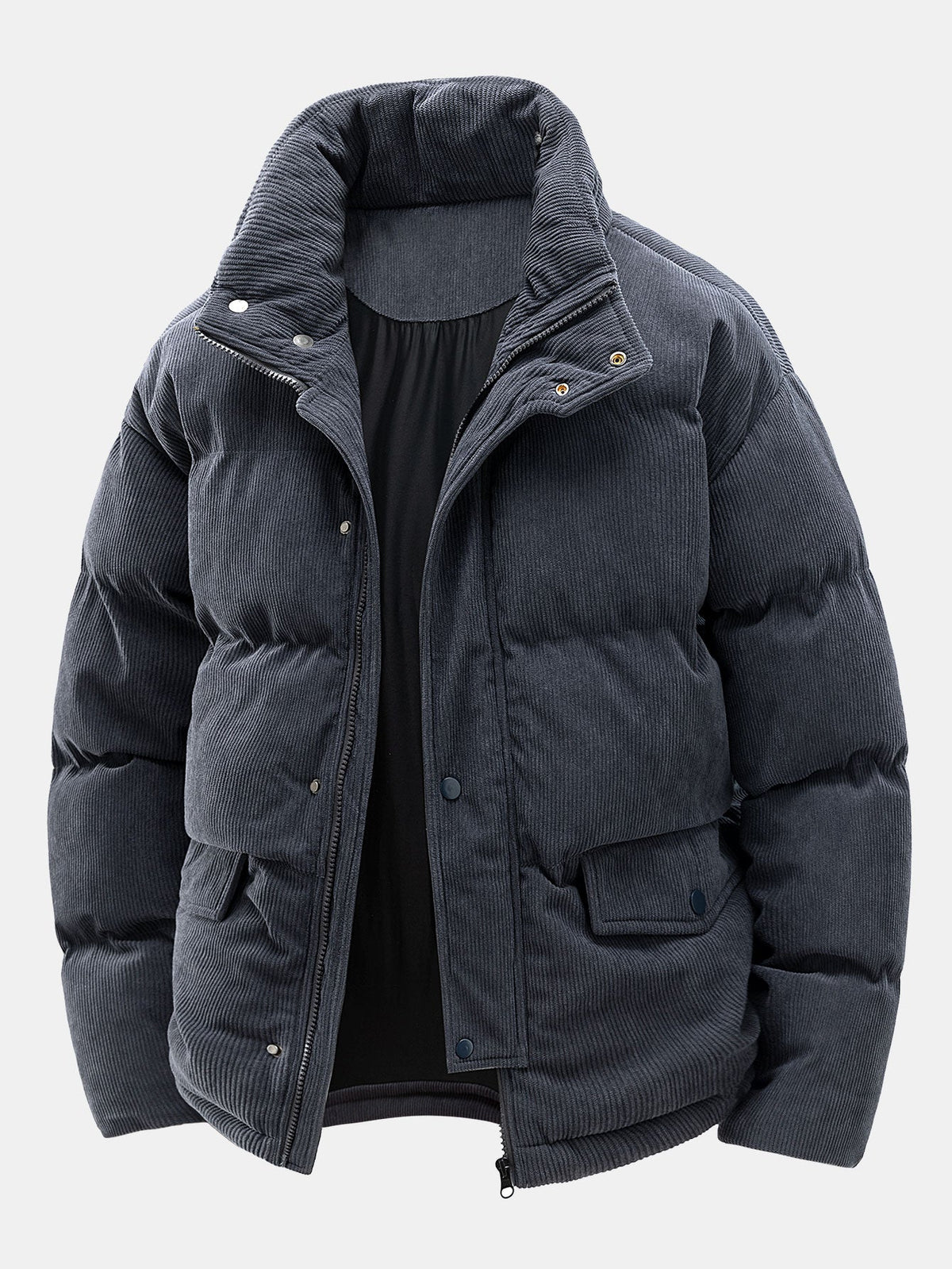 Men's Corduroy Puffer Jacket – Warm Padded Winter Outerwear with High Stand Collar and Utility Pockets