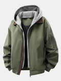 Men's Relaxed Fit Bomber Jacket with Detachable Hood – Contrast Corduroy Collar and Zip-Up Casual Outerwear for Spring and Autumn
