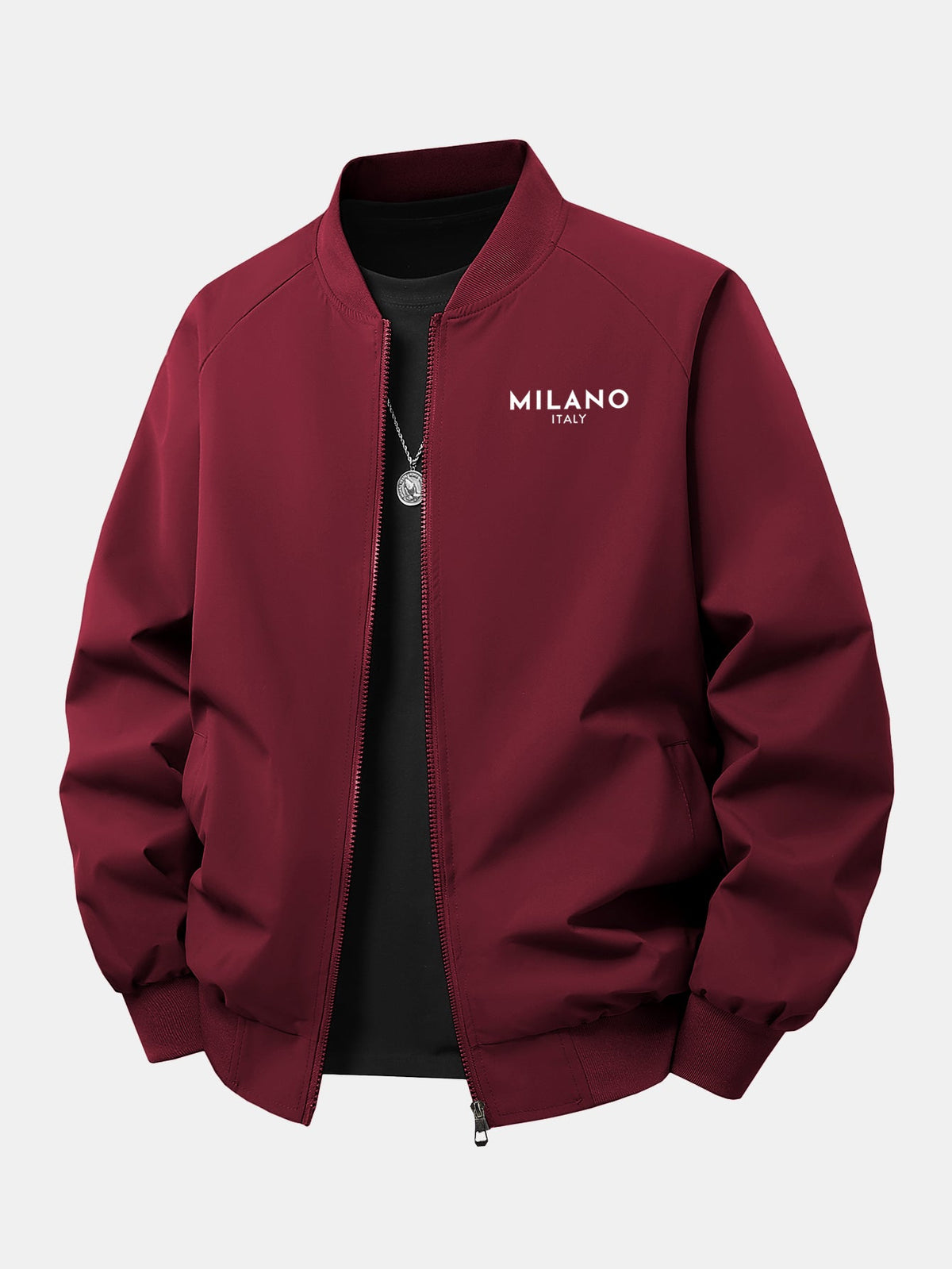 Men's Milano Italy Graphic Bomber Jacket – Relaxed Zip-Up Casual Outerwear with Ribbed Trims for Spring and Autumn