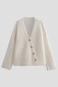 Relaxed Street Solid Buttons Pleated V-Neck Outerwear