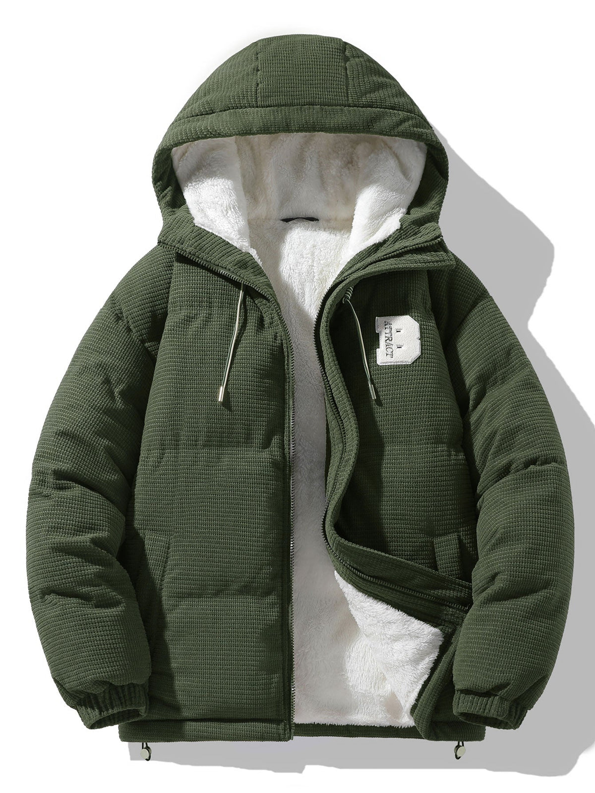 Men's Hooded Corduroy Puffer Jacket – Plush Teddy Fleece Lining with Padded Sleeves for Autumn and Winter
