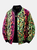 Men's Colourful Leopard Print Bomber Jacket – Bold Animal Print Zip-Up Outerwear with Ribbed Trims for Casual Streetwear