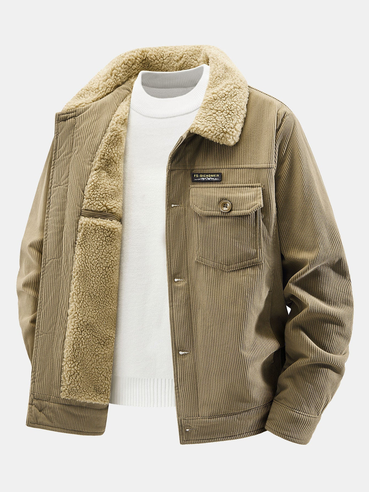 Men's Teddy Fleece-Lined Corduroy Jacket – Warm Button-Up Winter Outerwear with Sherpa Collar and Utility Pockets