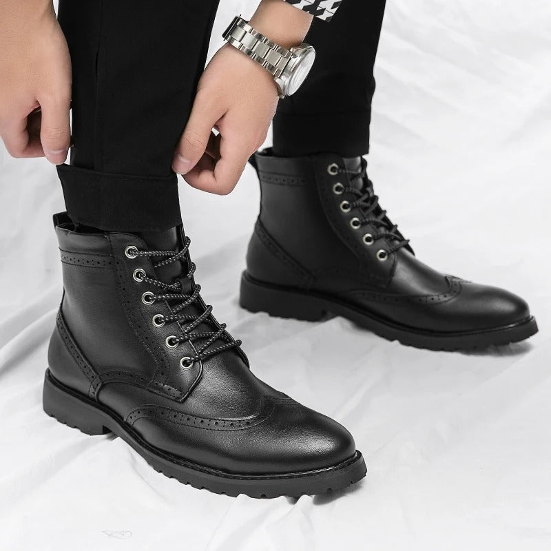 Cowhide Leather Chelsea Boots with Brogue Detailing