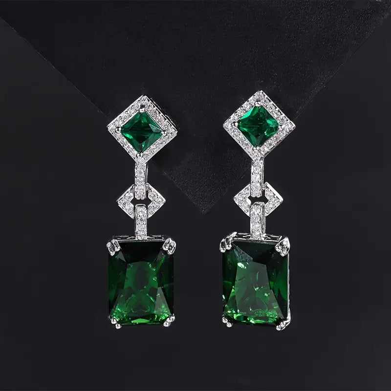 Veralyn Silver Necklace and Earrings Set with Green Crystals