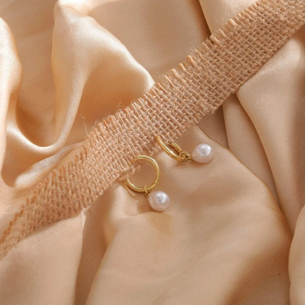 Gold-Plated White Pearl Drop Earrings - Dalia
