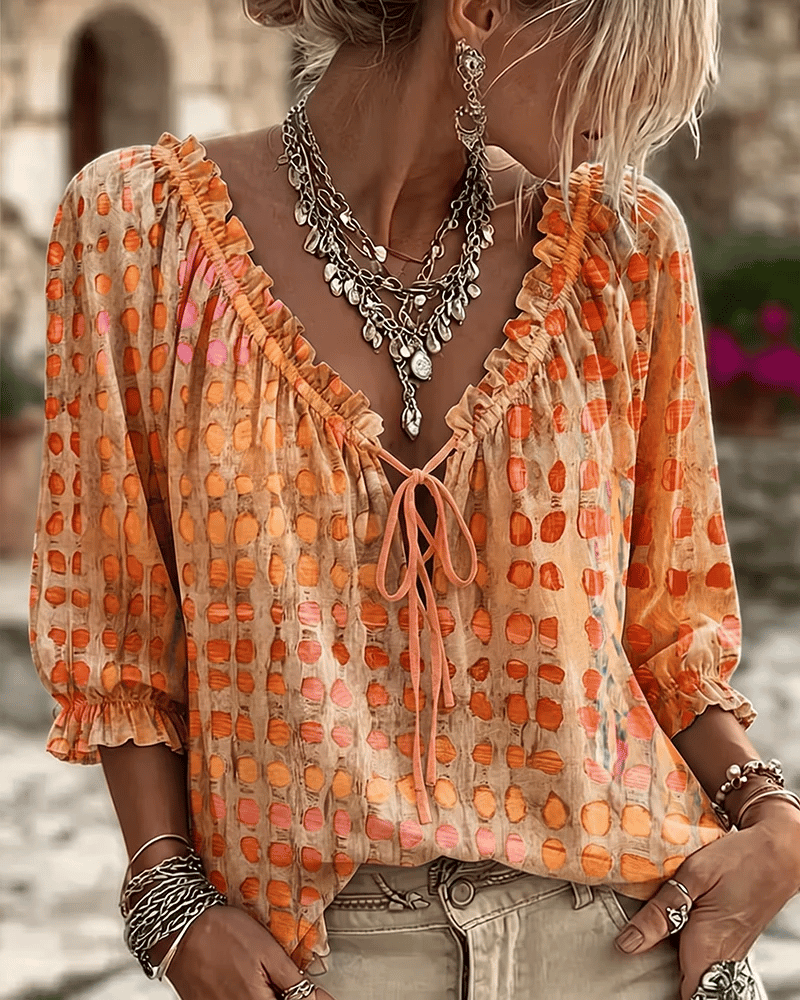 Flora - Soft-Touch Lace-Up V-Neck Blouse