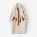 Women’s Longline Teddy Fleece Winter Coat with High Collar and Adjustable Drawstring Waist – Cosy Zip-Up Outerwear for Cold Weather
