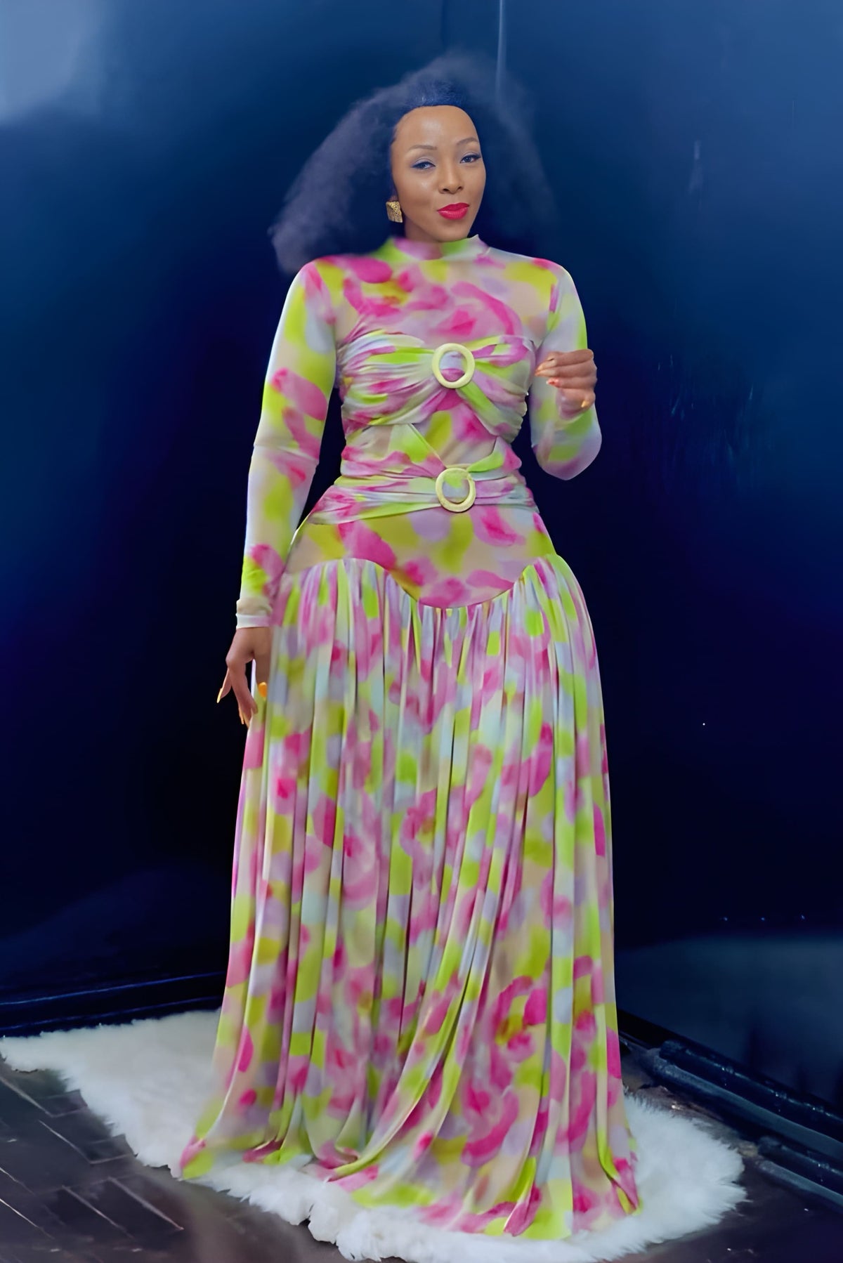 Pastel Mirage Mesh Maxi-Length Dress