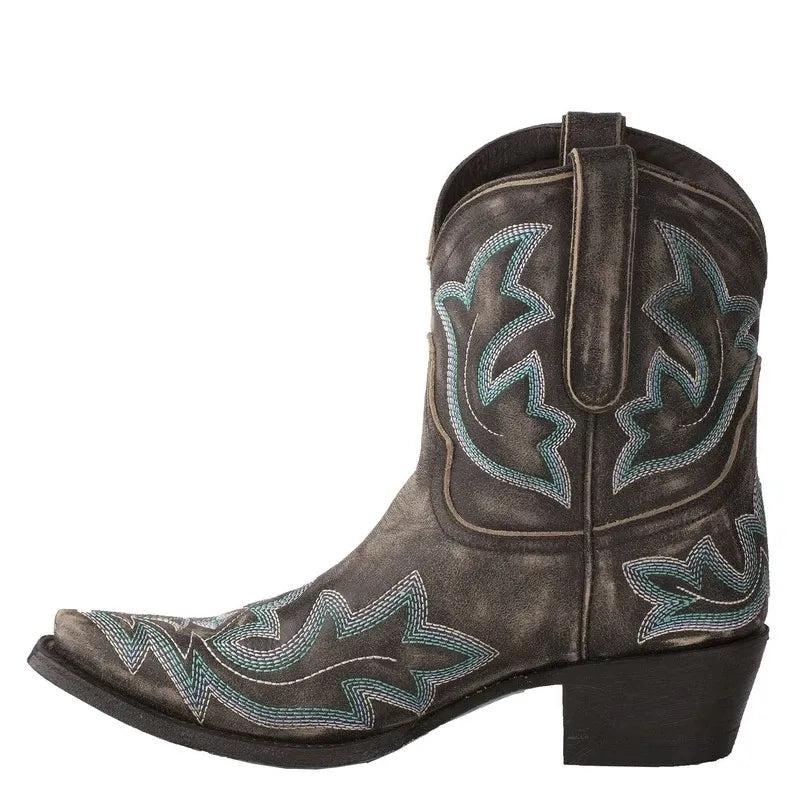 Women's Western Boots – Embroidered Pointed Toe Short Boot