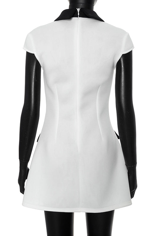 Elegant Mini Dress with Contrast Collar and Pocket Details