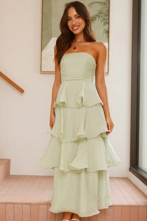 Sexy Stylish Strapless Open-Back Tiered Midi-Length Dress