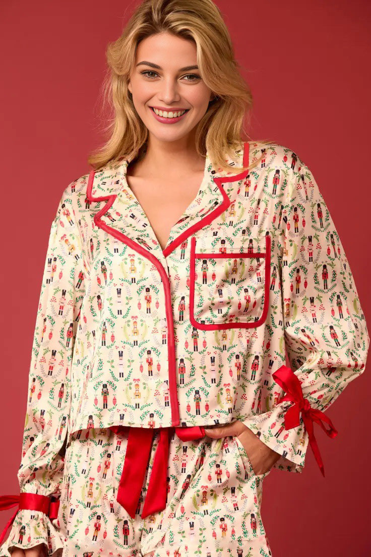 Coordinated Christmas Character Print Pajama Long Set