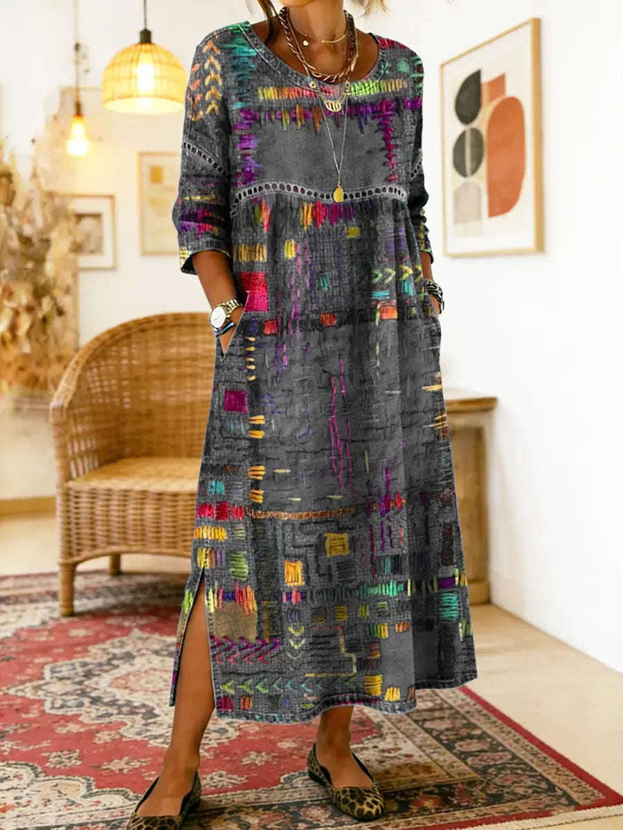 Manuela - Denim Dress with Ethnic Patchwork