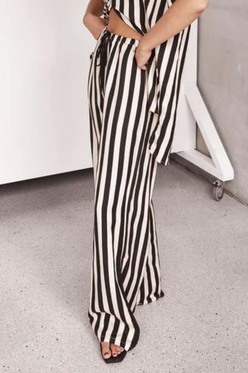 Resort Relaxed Striped Loose Wide-Leg Trousers-Set