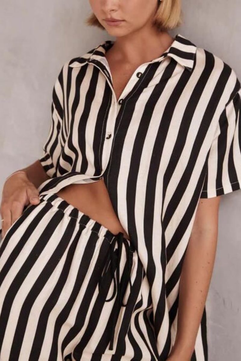 Resort Relaxed Striped Loose Wide-Leg Trousers-Set