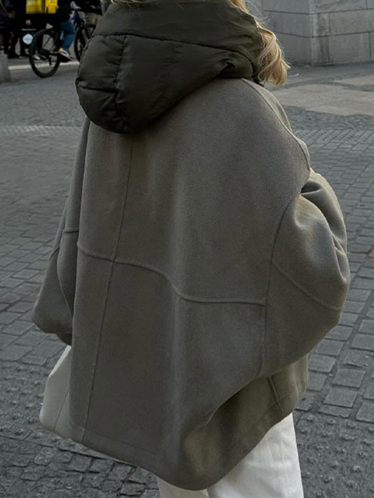 Women’s Cropped Hooded Zip-Up Jacket with Padded Collar – Relaxed Lightweight Casual Outerwear for Autumn and Winter