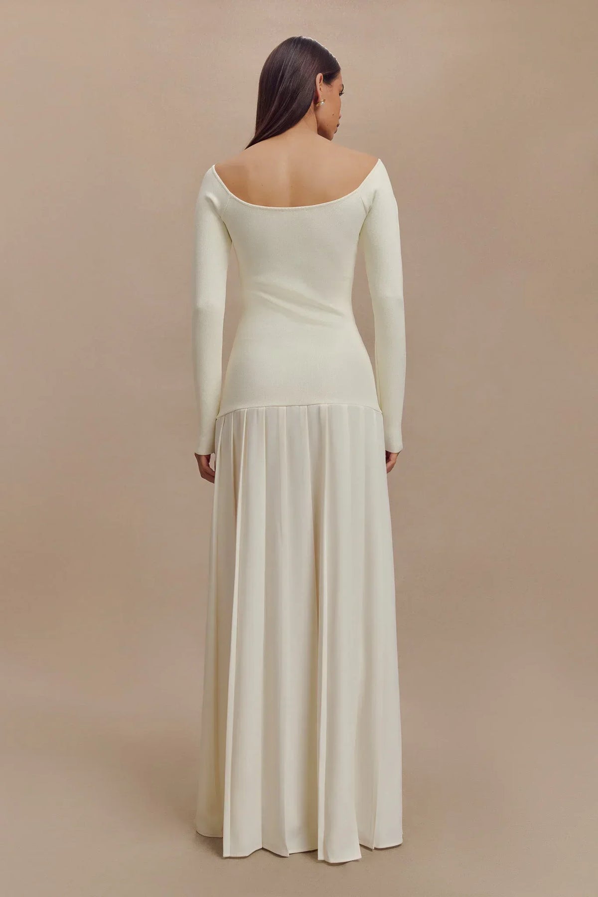 Knit Off-Shoulder Maxi-Length Dress Ivory