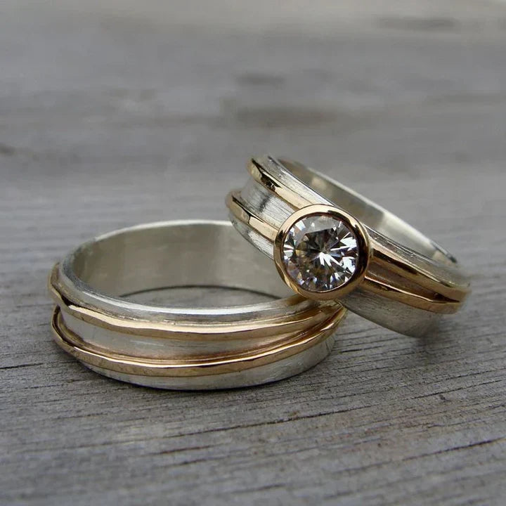 Vintage Gold and Silver Zirconia Ring Set