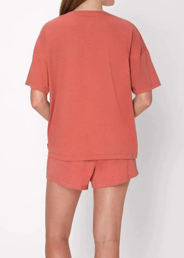 Women's Soft Modal Blend Two-Piece Loungewear Set – Oversized Short Sleeve T-Shirt and Elastic Waist Shorts for Relaxed Home and Sleepwear