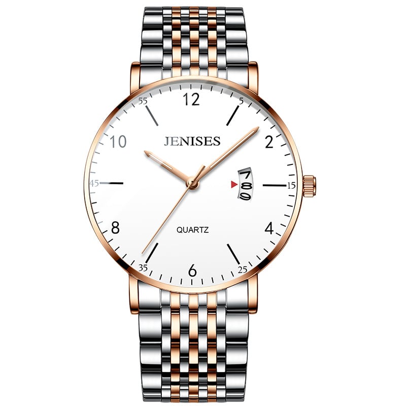 Men's Stainless Steel Watch with Easy-Read Numbered Dial, Slim Case and Link Bracelet