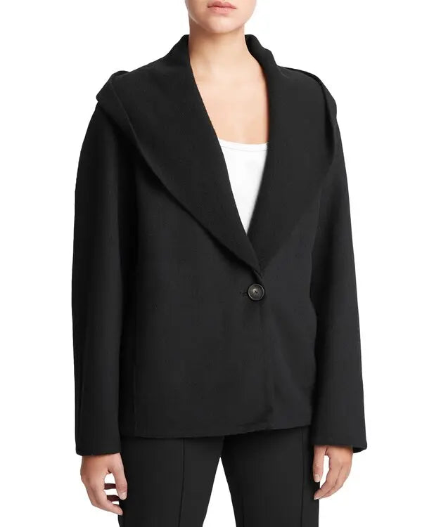 Women’s Relaxed Single-Button Blazer with Oversized Draped Lapels – Elegant Short Tailored Jacket for Smart Casual and Office Wear