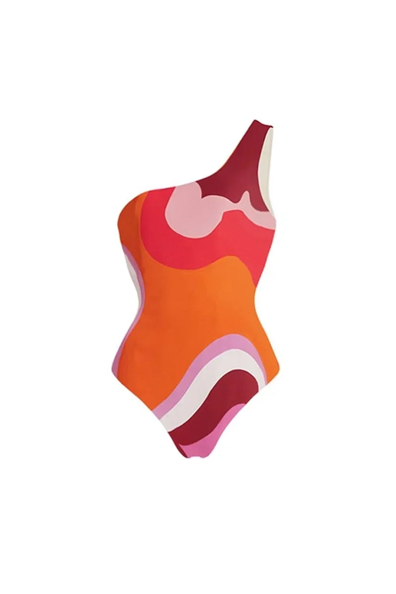 Geometric Print One Piece Swimwear Set