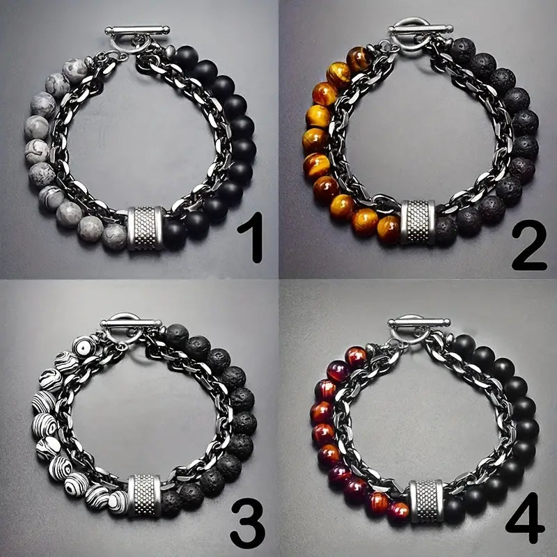 Steel Streaks Tiger Eye Bead Bracelet