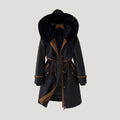 Women’s Longline Hooded Winter Parka with Detachable Faux Fur Trim – Warm Zip-Up Coat with Adjustable Waist for Cold Weather