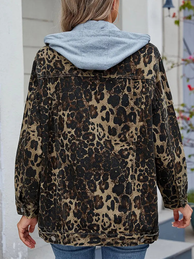 Denim Jacket with Hood, Button Closure and Relaxed Fit
