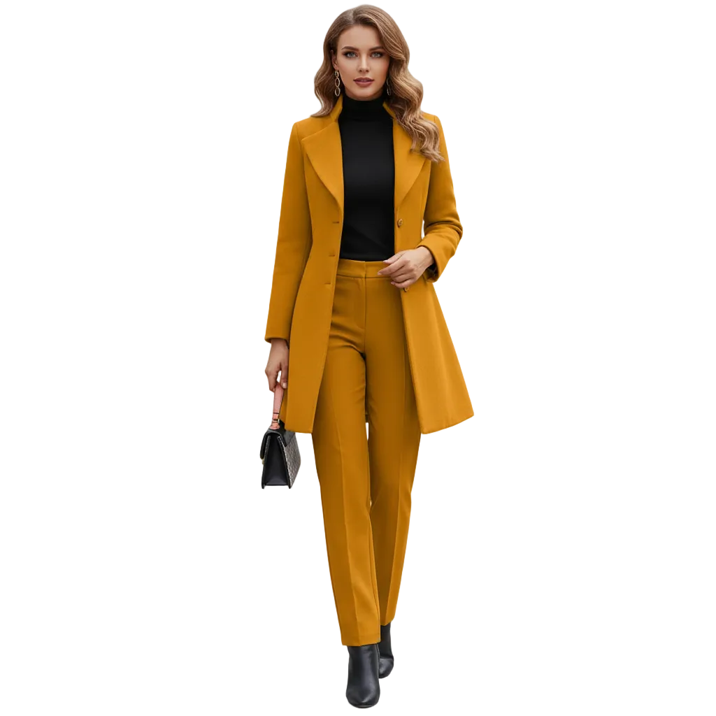 Ladies Long Coat – Tailored Fit – Wool Blend – Solid