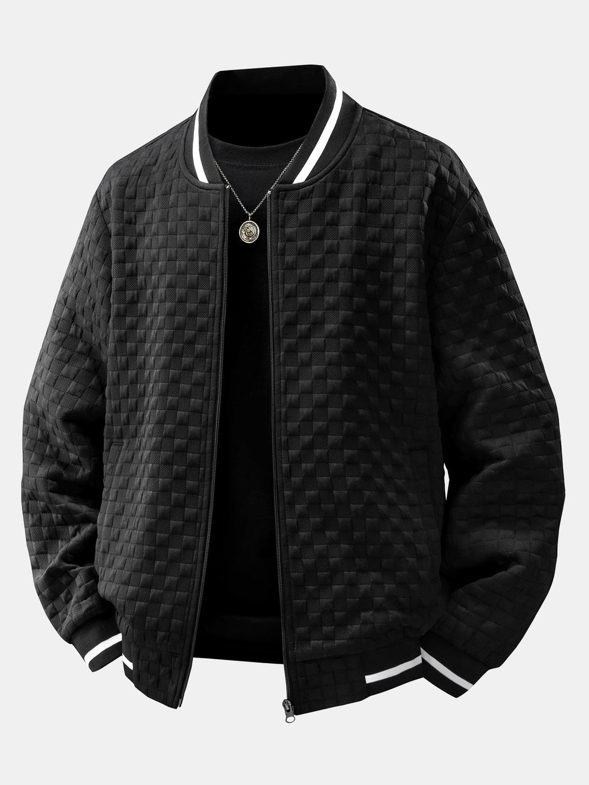 Men's Textured Jacquard Bomber Jacket and Jogger Set – Zip-Up Two-Piece Tracksuit for Casual Streetwear and Everyday Wear