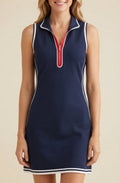 Women's Casual Dark Blue Cotton-linen Sleeveless Shirt-collar Mini Dress