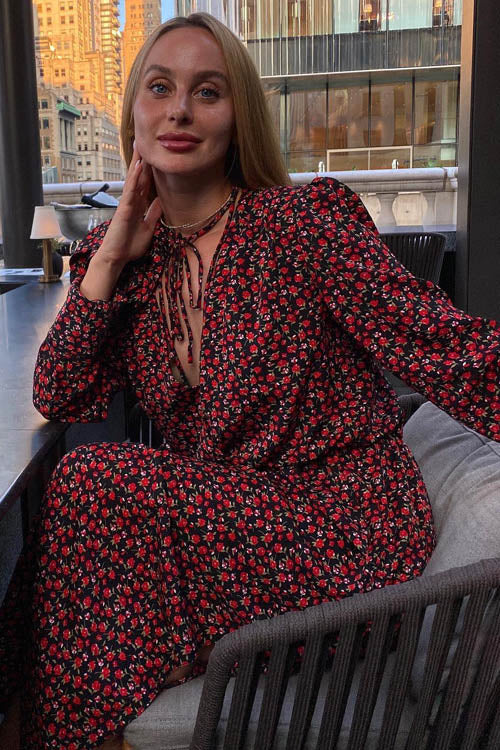 Bertha Flower V-Neck Mini-Length Dress