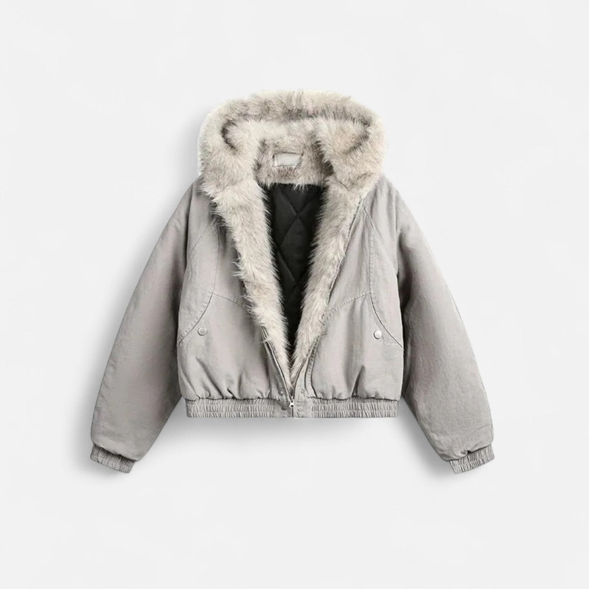 Women's Cropped Hooded Winter Bomber Jacket with Plush Fur Trim – Oversized Relaxed Fit Warm Casual Outerwear for Autumn and Winter