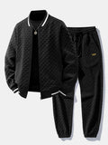 Men's Textured Jacquard Bomber Jacket and Jogger Set – Zip-Up Two-Piece Tracksuit for Casual Streetwear and Everyday Wear