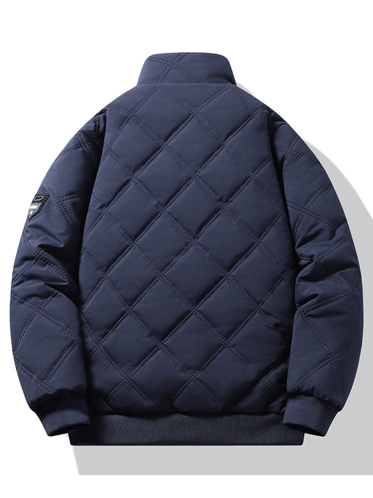 Men's Faux Fur-Lined Quilted Winter Jacket – Padded Stand Collar Zip-Up Coat with Warm Insulation and Zipped Pockets